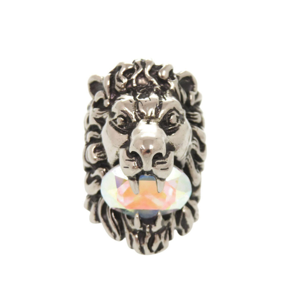 Gucci Lion Head Metal Stone #10 (approx.) Silver Ring 1480GUCCI